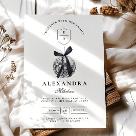 Invitación Partido de graduación de Black Bow Disco Ball