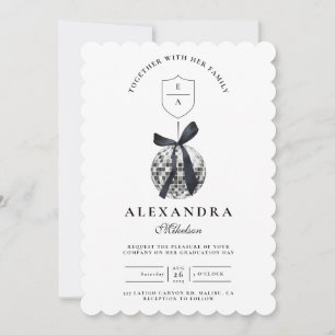Invitación Partido de graduación de Black Bow Disco Ball