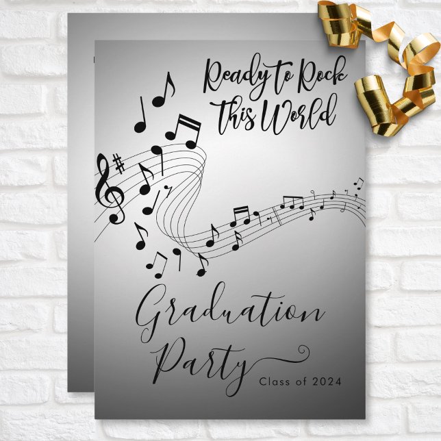 Invitación Partido de graduación de Black & White Rock Modern (Modern Rock Music Black & White Graduation Party Invitation)