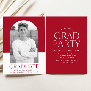 Invitación Partido de Graduación de Bloque de Color Rojo de A