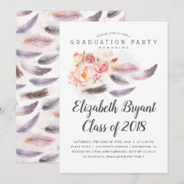 Invitación Partido de Graduación de Boho Floral Watercolor Fe