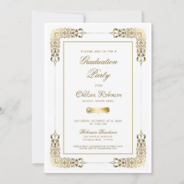 Invitación Partido de Graduación de Borde de Oro Decorativo