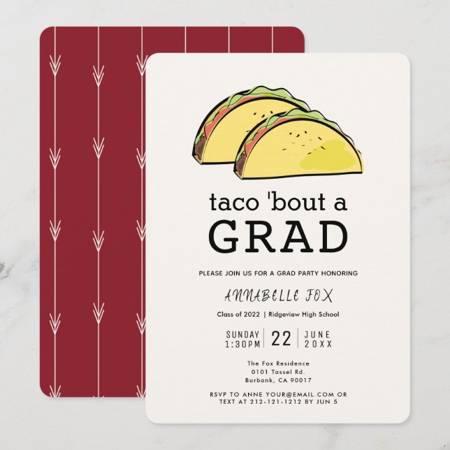 Invitación Partido de Graduación de Borgoña Taco Bout GRAD (Anverso / Reverso)