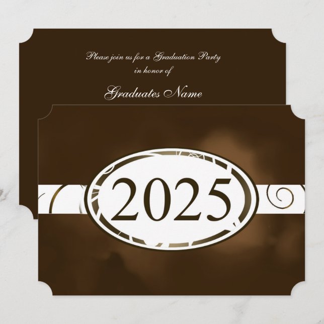 Invitación Partido de Graduación de botón Floral Marrón y Bla (Anverso / Reverso)
