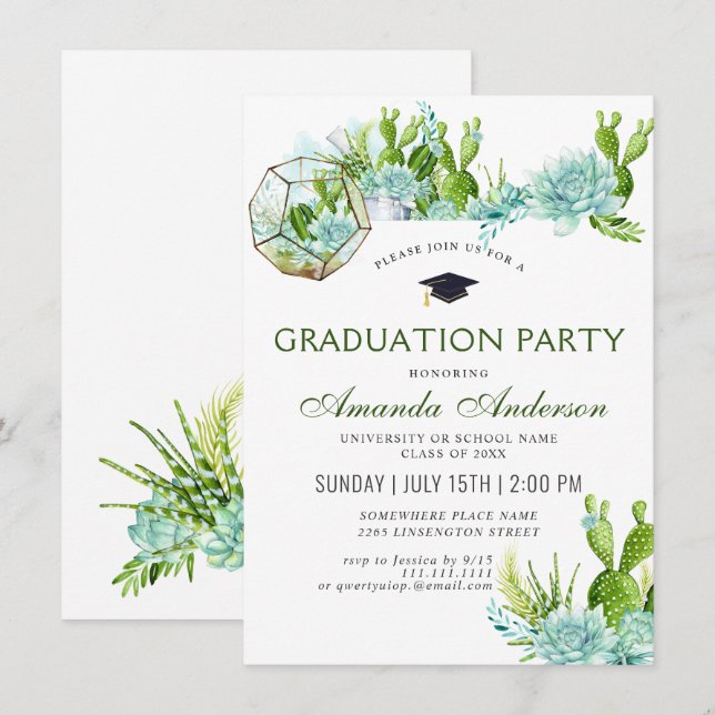 Invitación Partido de Graduación de Cactus Eucalyptus (Anverso / Reverso)
