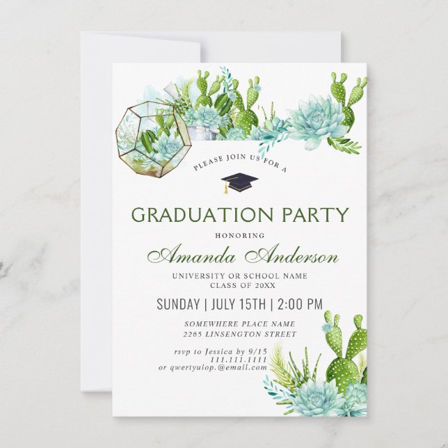 Invitación Partido de Graduación de Cactus Eucalyptus (Anverso)