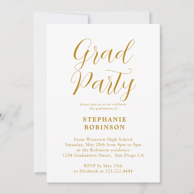 Invitación Partido de Graduación de Caligrafía de Guión Dorad (Anverso)