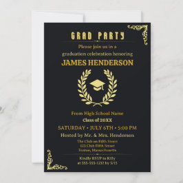Invitación Partido de Graduación de Caligrafía de Oro Negro 2