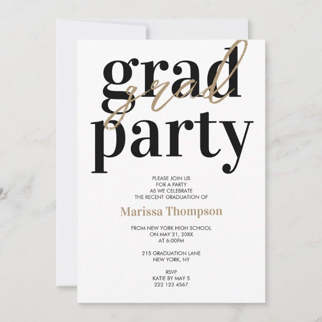 Invitación Partido de Graduación de Caligrafía Marrón de Made (Anverso)