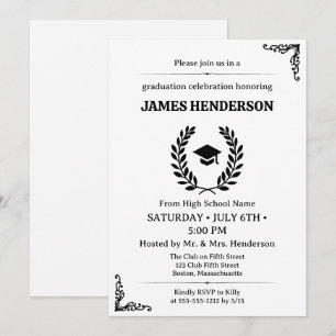 Invitación Partido de Graduación de Caligrafía Negra de moda