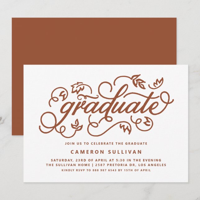 Invitación Partido de Graduación de Caligrafía Rústica Terrac (Anverso / Reverso)