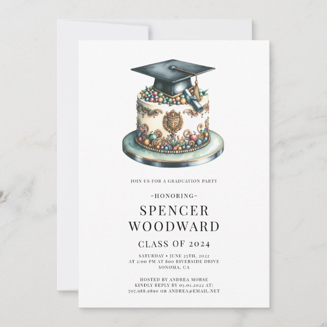 Invitación Partido de Graduación de Cápsula y Pastel de Agua (Anverso)
