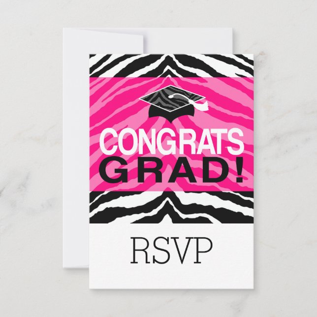 Invitación Partido de Graduación de Cebra Negra Rosa Personal (Anverso)
