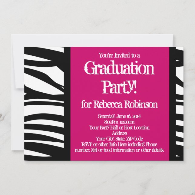 Invitación Partido de Graduación de Cebra Rosa Caliente (Anverso)