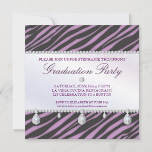 Invitación Partido de graduación de cebra y diamante Chica de