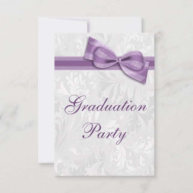 Invitación Partido de Graduación de Chicas Damask & Faux Bow (Anverso)