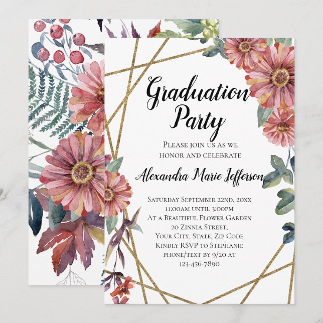 Invitación Partido de Graduación de Chicas de Flores de Peach (Anverso / Reverso)