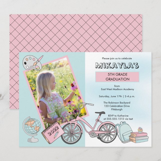 Invitación Partido de Graduación de Chicas de fotografía elem (Anverso / Reverso)
