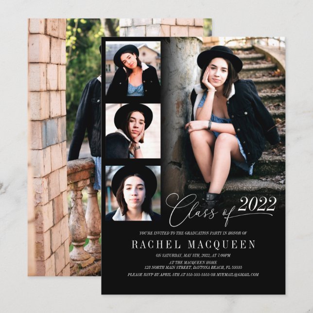 Invitación Partido de Graduación de Cinco Collages de fotos N (Anverso / Reverso)