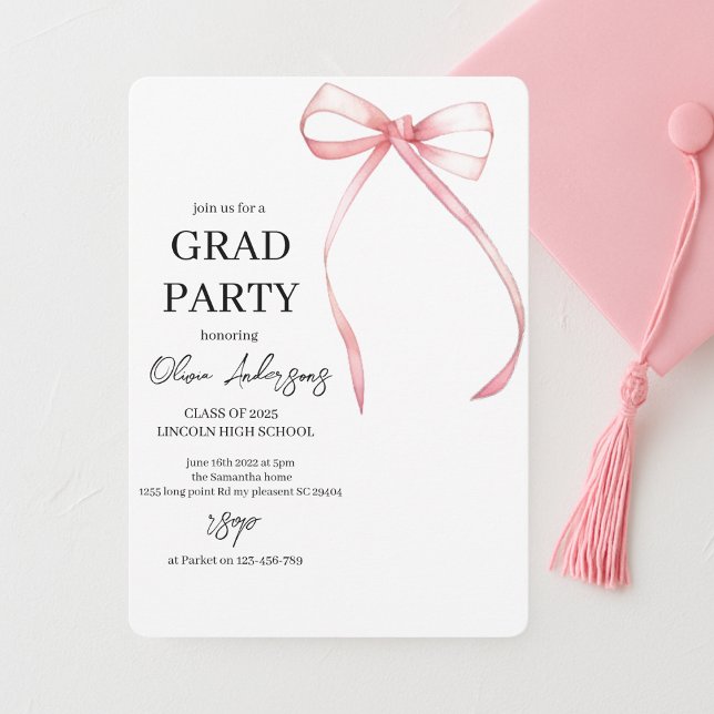 Invitación Partido de Graduación de Cinta Rosa minimalista (Subido por el creador)