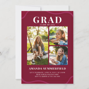 Invitación Partido de Graduación de Collage de fotos Borgoña 