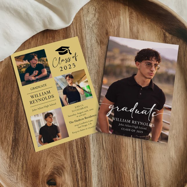 Invitación Partido de Graduación de Collage de fotos de Guión (Subido por el creador)