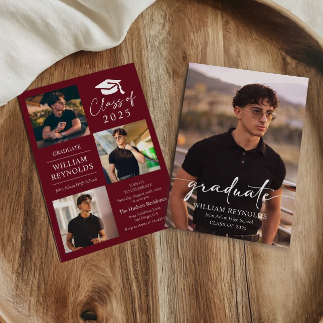 Invitación Partido de Graduación de Collage de fotos de Guión (Subido por el creador)