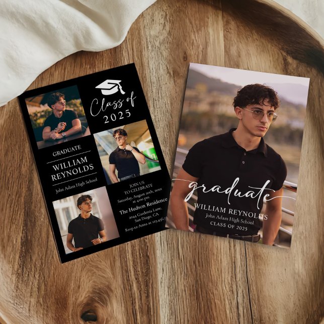 Invitación Partido de Graduación de Collage de fotos de Guión (Subido por el creador)