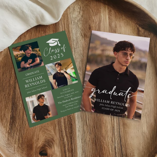 Invitación Partido de Graduación de Collage de fotos de Guión (Subido por el creador)