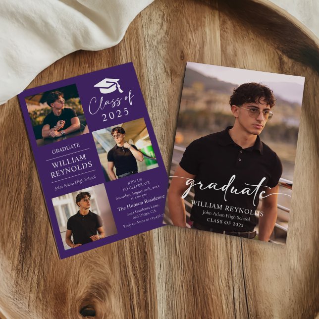 Invitación Partido de Graduación de Collage de fotos de Guión (Subido por el creador)