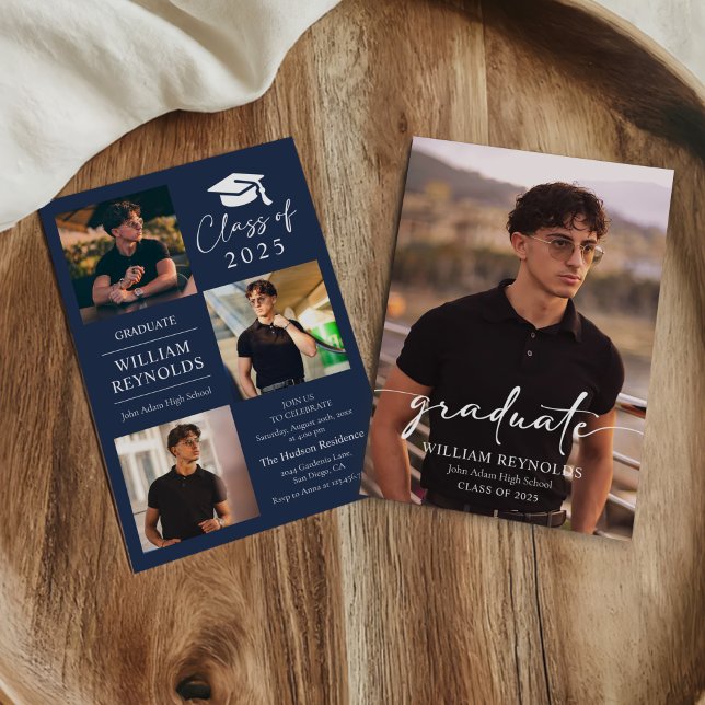 Invitación Partido de Graduación de Collage de fotos de Guión (Subido por el creador)