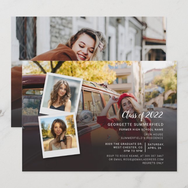 Invitación Partido de Graduación de Collage de fotos Grad 202 (Anverso / Reverso)