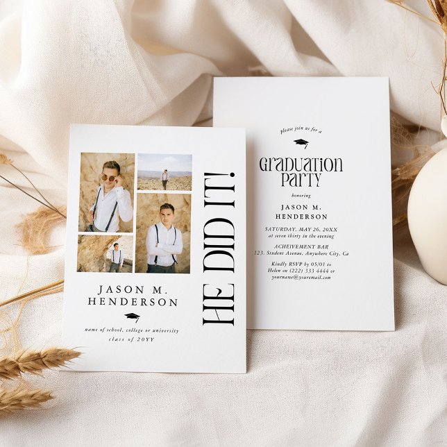 Invitación Partido de Graduación de Collage de fotos Mínimo (Subido por el creador)