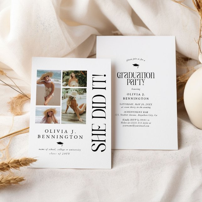 Invitación Partido de Graduación de Collage de fotos Mínimo (Subido por el creador)