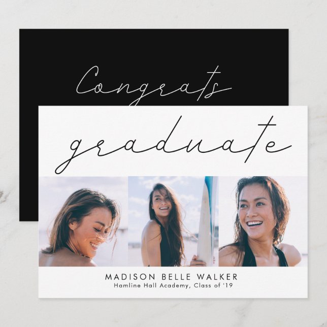 Invitación Partido de Graduación de Collage de fotos Moderno (Anverso / Reverso)