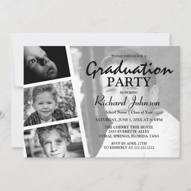 Invitación Partido de graduación de Collage de fotos moderno (Anverso)