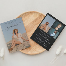 Invitación Partido de Graduación de Collage de fotos Negro de