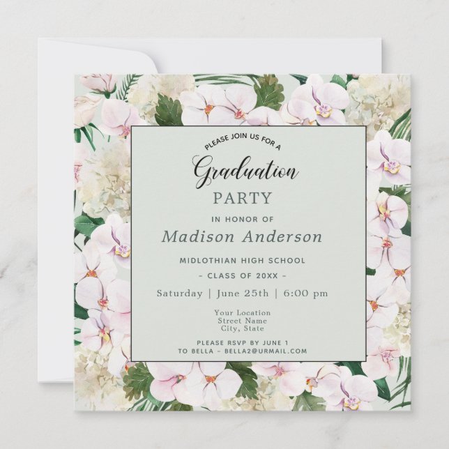 Invitación Partido de Graduación de Color Blanco y Rosa (Anverso)