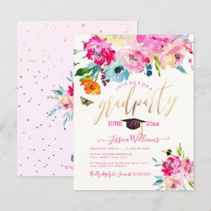 Invitación Partido de graduación de color de agua floral PixD