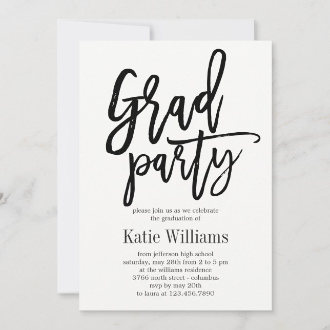 Invitación Partido de graduación de COLOR EDITABLE cepillado (Anverso)