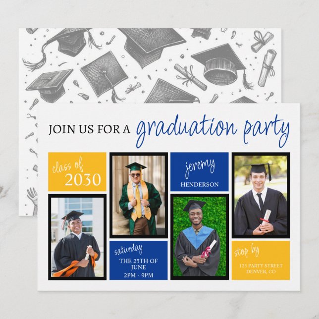Invitación Partido de Graduación de Colores Escolares (Anverso / Reverso)