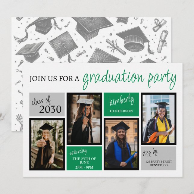 Invitación Partido de Graduación de Colores Escolares (Anverso / Reverso)