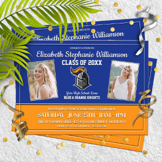 Invitación Partido de Graduación de Colores Escolares Azul y