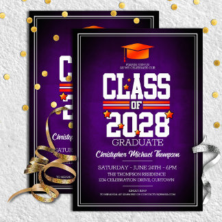 Invitación Partido de graduación de Colores Escolares Morados