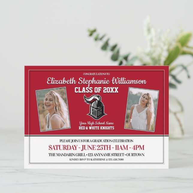 Invitación Partido de Graduación de Colores Rojos y Blancos (Anverso de pie)