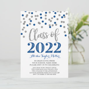 Invitación Partido de Graduación de Confetti Azul Plateado 20