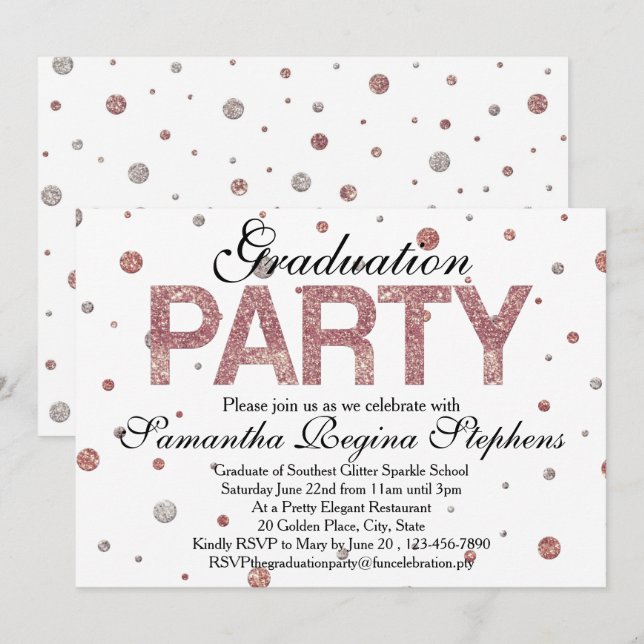 Invitación Partido de Graduación de Confetti con Espuma de Or (Anverso / Reverso)
