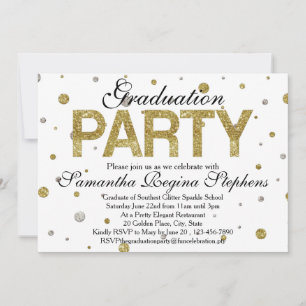 Invitación Partido de Graduación de Confetti con Espuma de Or