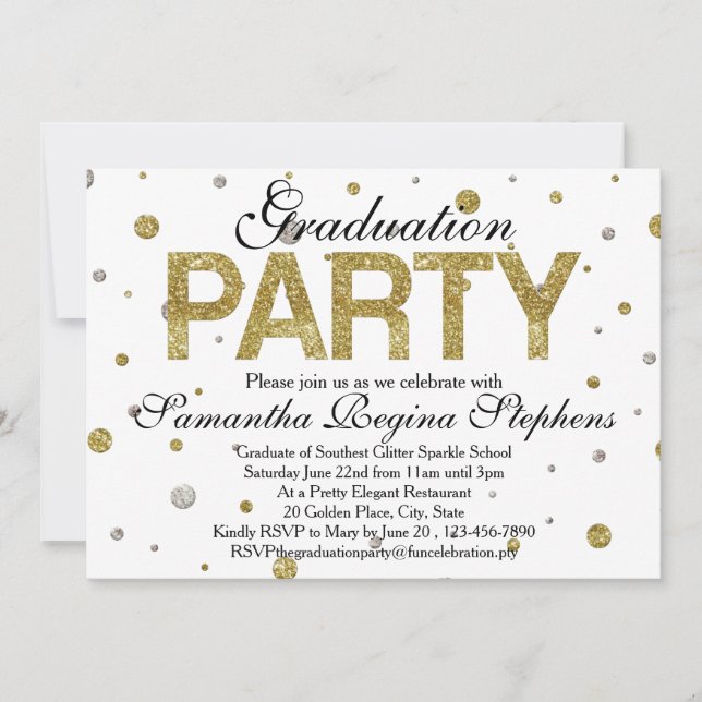 Invitación Partido de Graduación de Confetti con Espuma de Or (Anverso)
