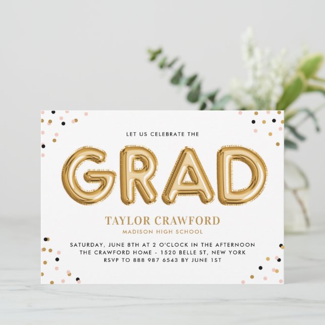 Invitación Partido de Graduación de Confetti de globo de Reli (Anverso de pie)